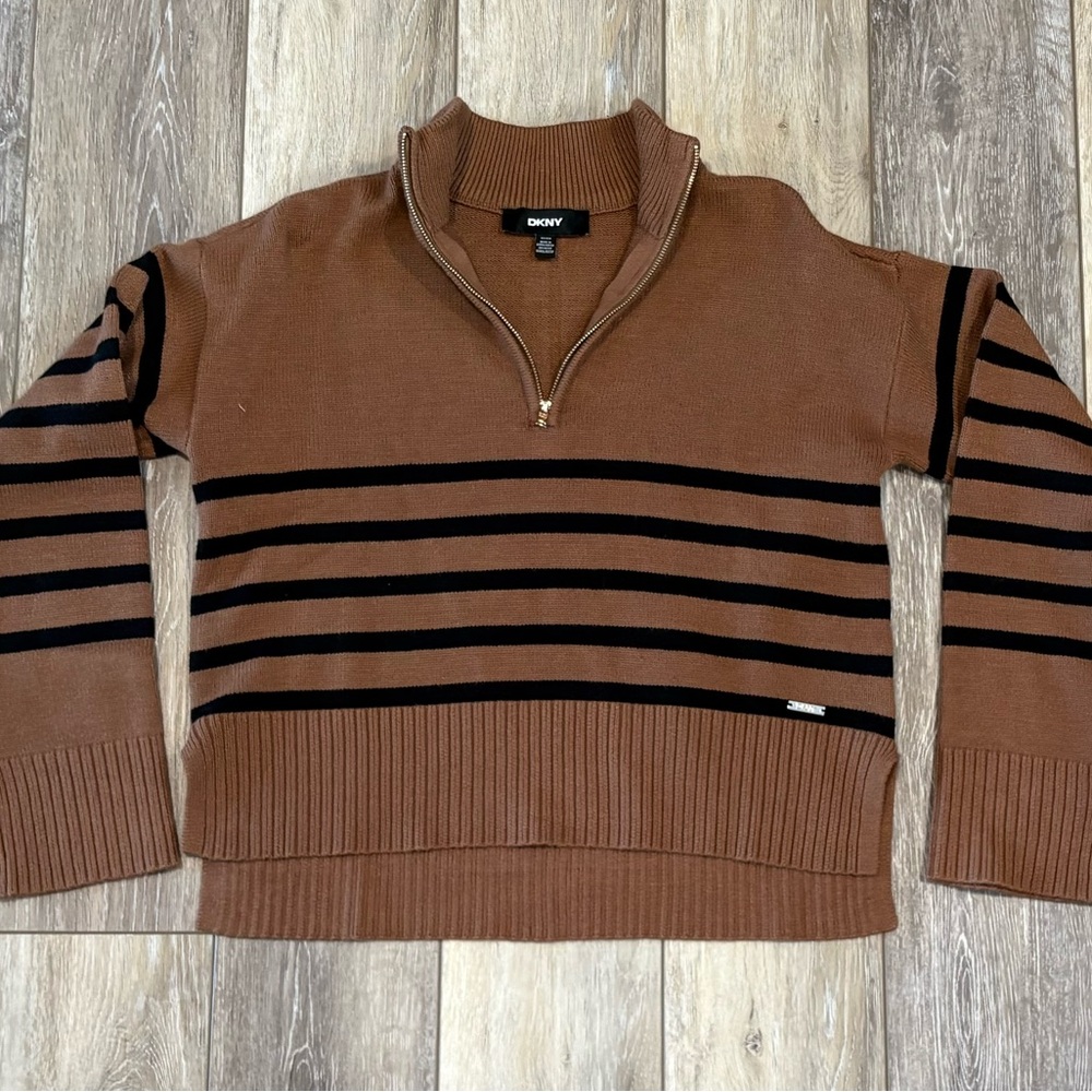Women's DKNY Mock Neck Quarter Zip Striped Sweater